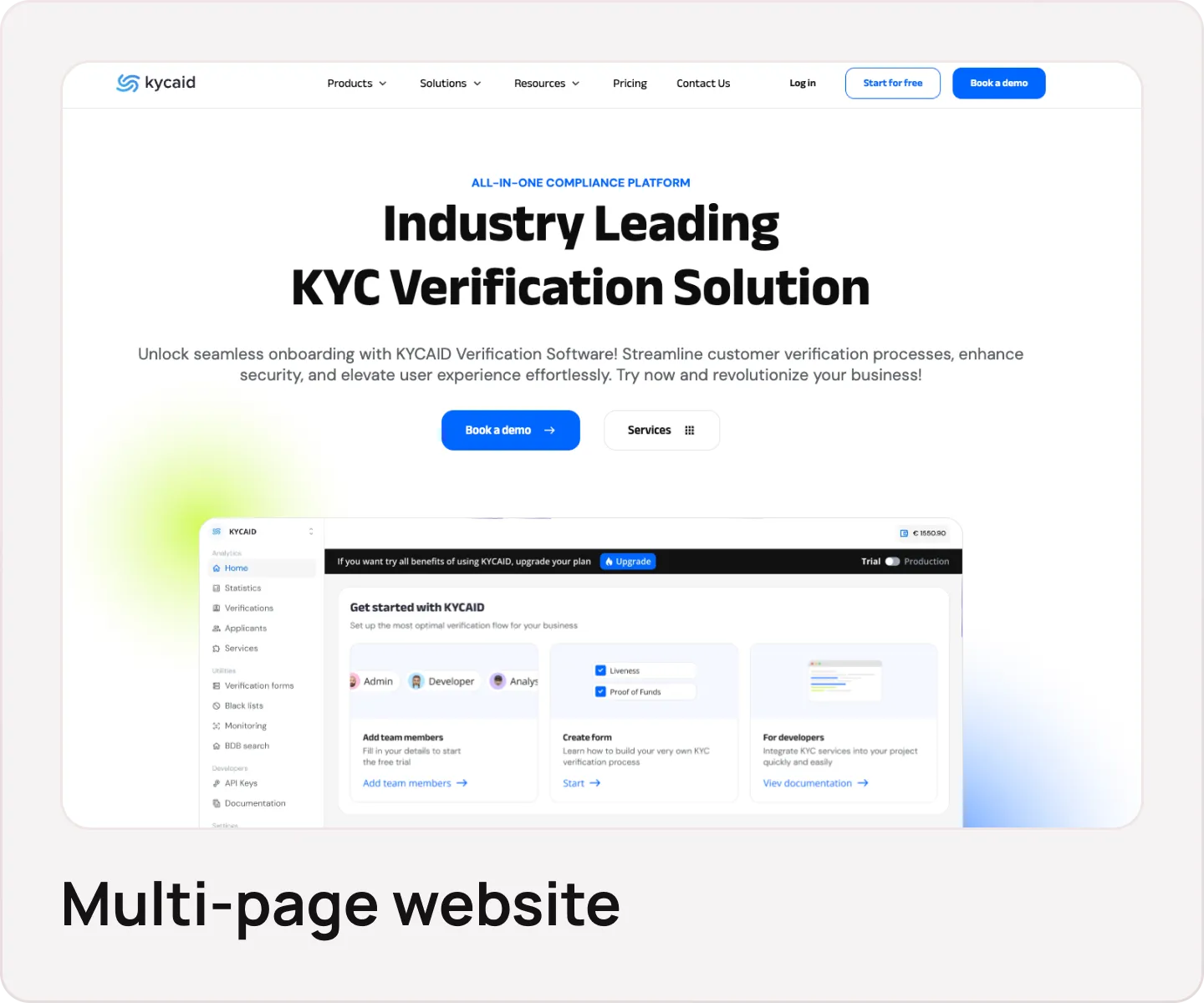 Dashboard interface example for Brivex client project